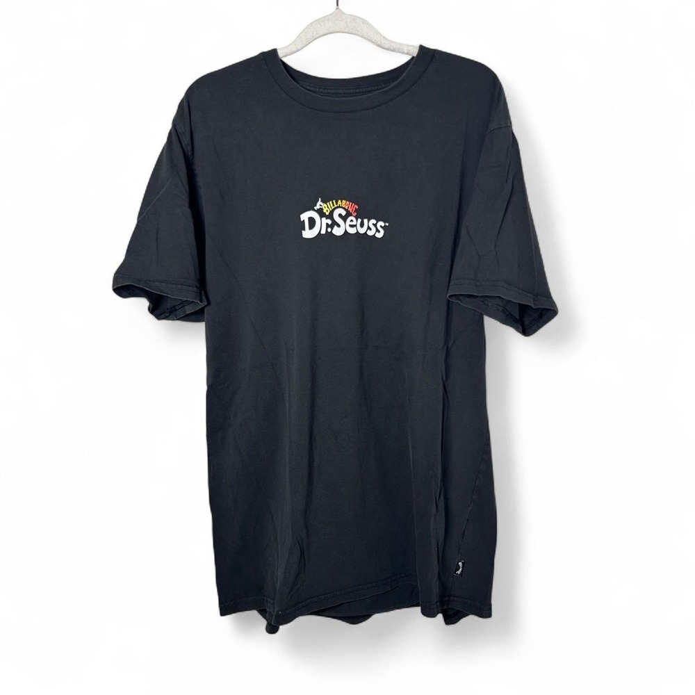 Billabong Dr. Seuss black cotton t-shirt with white Dr. Seuss logo, size XL